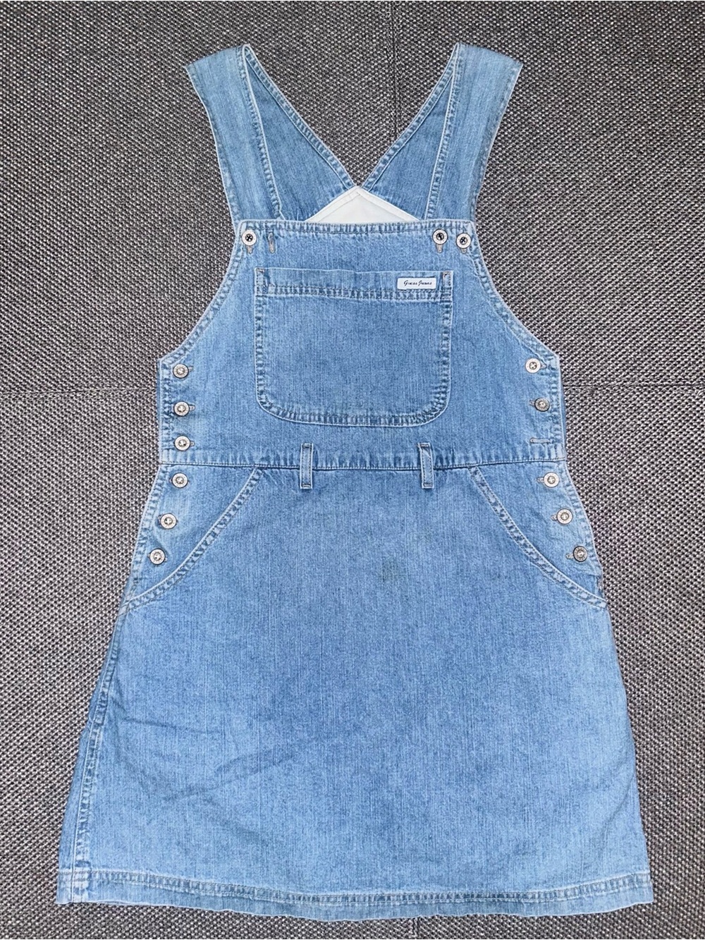 Rare 90s GUESS USA Denim Overall Dress - Light Blue Made in USA